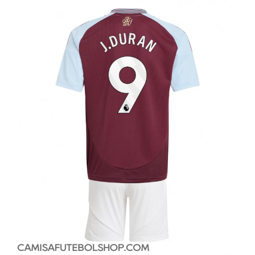 Camisa de time de futebol Aston Villa Jhon Duran #9 Replicas 1º Equipamento Infantil 2024-25 Manga Curta (+ Calças curtas)